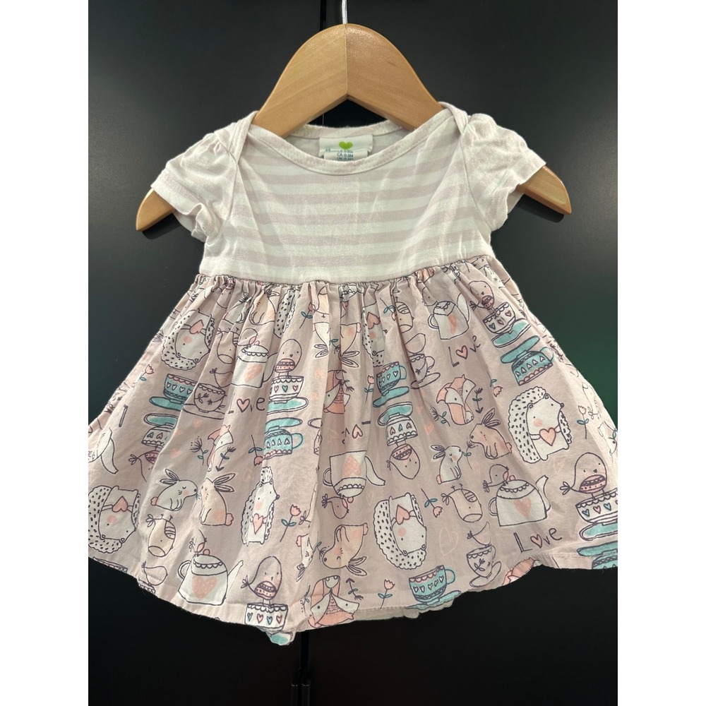 Emma's Garden Baby Girl Pink Striped Animal Print Bodysuit Dress 0-3M